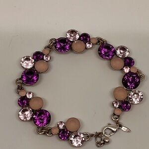 SAQ Purple Rhinestone Bracelet Silvertone 8" to 9" Womens